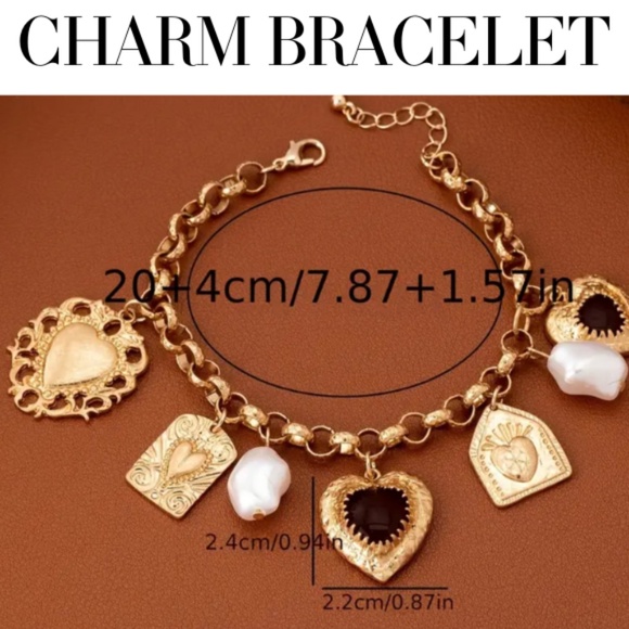 Luxurious Women's Charm Bracelet - Golden-Tone -Faux Pearl Brand New With Tags - Picture 4 of 7